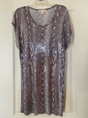 Michael Kors Purple & Gray Python  Print Sequin Dress